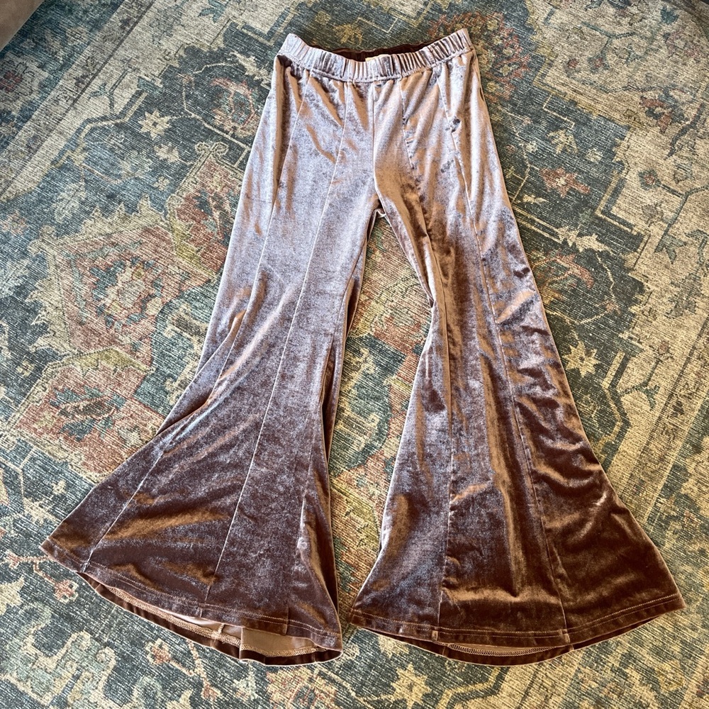 Velour crushed Velvet Flare Pants Metallic Bell Bottoms wide leg retro boho rave